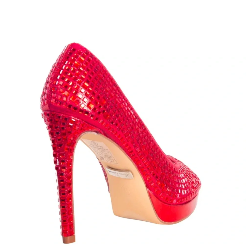 Lauren Lorraine Red Crystal Embellished Candy High Heel Platform Pumps